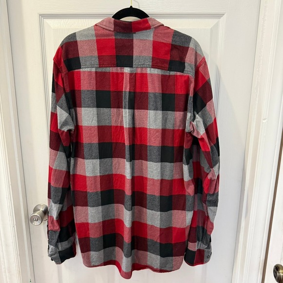Eddie Bauer Mens TXL Plaid Flannel Long Sleeve‎ Button Down Shirt Red Black Gray - Picture 9 of 12
